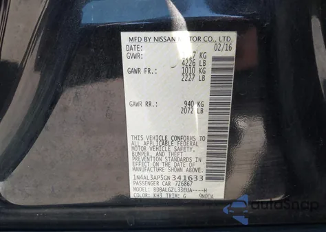 2016 Nissan Altima 2.5 S z USA, uszkodzony, nr VIN 1N4AL3AP5GN341633